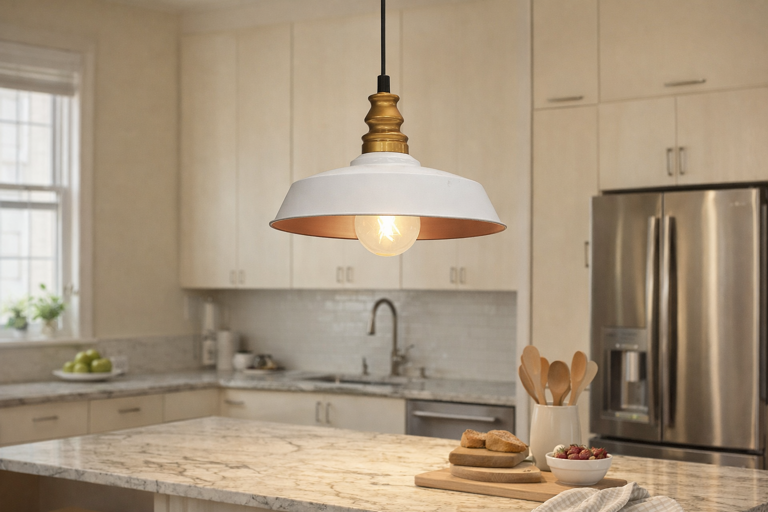 Sylvania Greenwich White & Copper Ceiling Mount Light with A19 Bulb Included