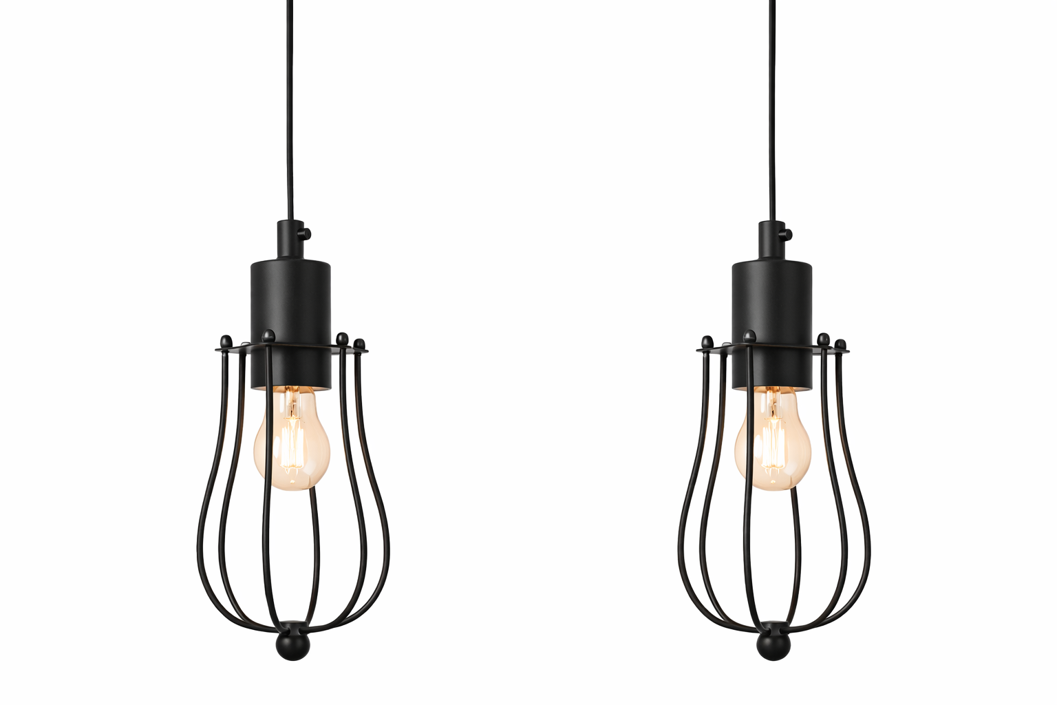 Sylvania Lowell Vintage Cage Pendant Light – Matte Black Plug-In – Model 1901