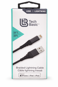 Tech Basic USB to Lightning Braided Charging Cable – 3 ft (1 m) Fast Sync & Charge for iPhone, iPad & iPod