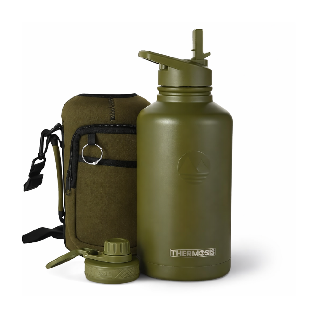Thermosis Army Green Insulated Water Bottle – 64 S oz Stainless Steel (18/8) | Leakproof, BPA-Free, Double Wall with Sleeve