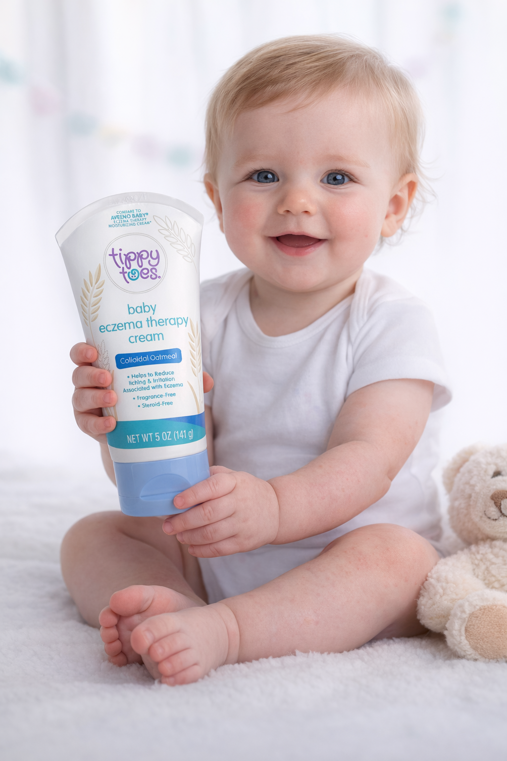Tippy Toes Baby Eczema Therapy Cream with Colloidal Oatmeal – Fragrance-Free, Steroid-Free Moisturizing Relief, 5 OZ (141 g)