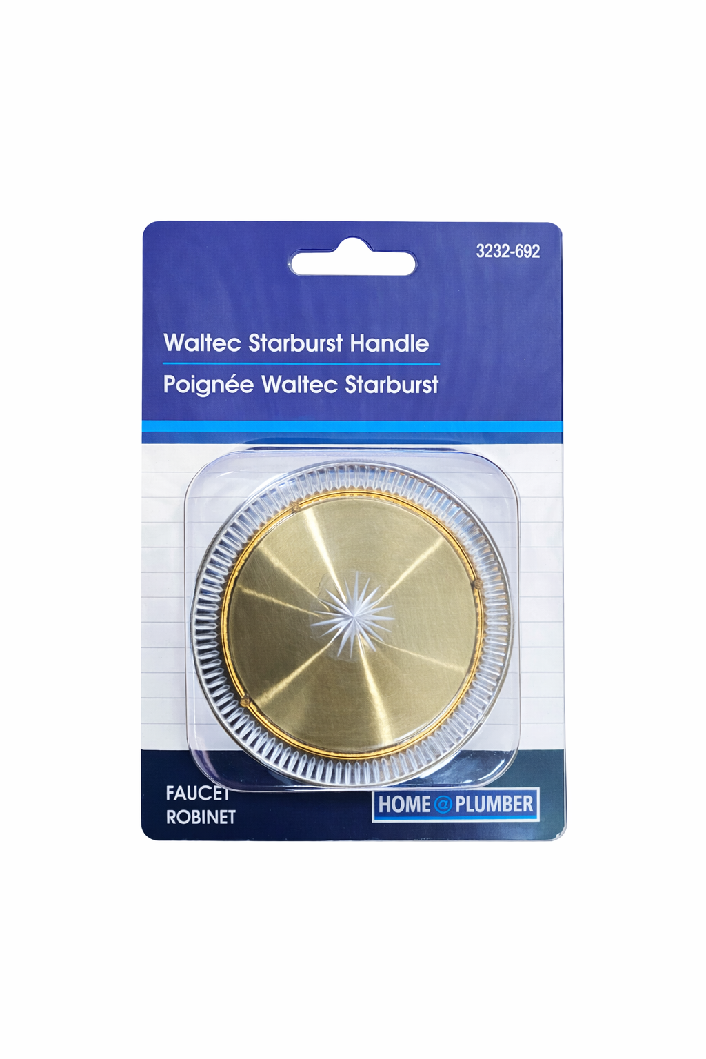 Waltec Starburst Faucet Handle – Replacement Bathroom Sink Knob (Clear & Gold Finish)