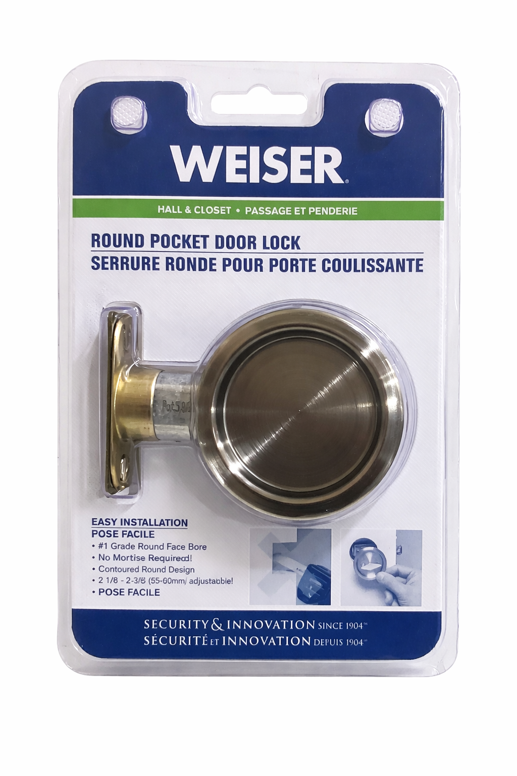 Weiser Round Pocket Door Lock – Hall & Closet Sliding Door Lock, Easy Install, Adjustable Fit